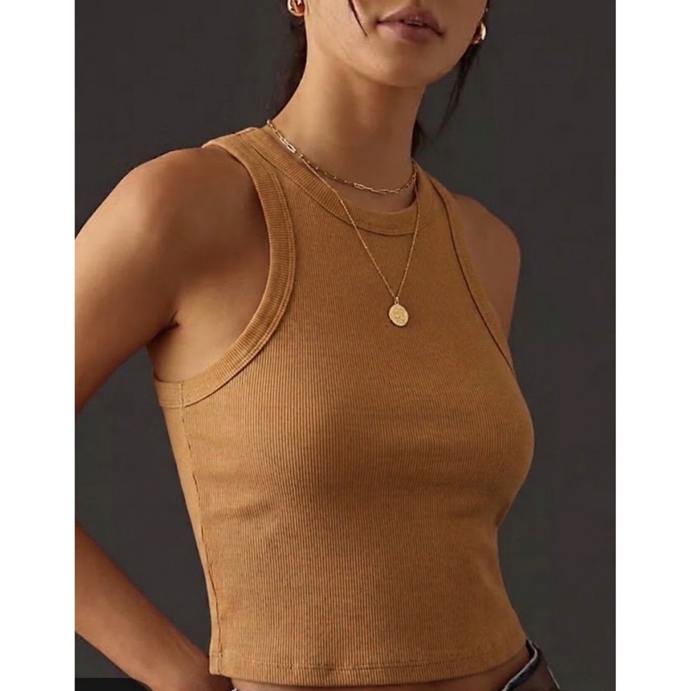 Maeve Anthropologie Ribbed Racerback Tank Top Camel Brown XS